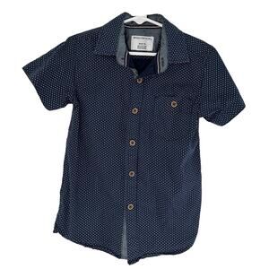 Distortion Boys Button Up Dress Shirt Short Sleeve Navy 5